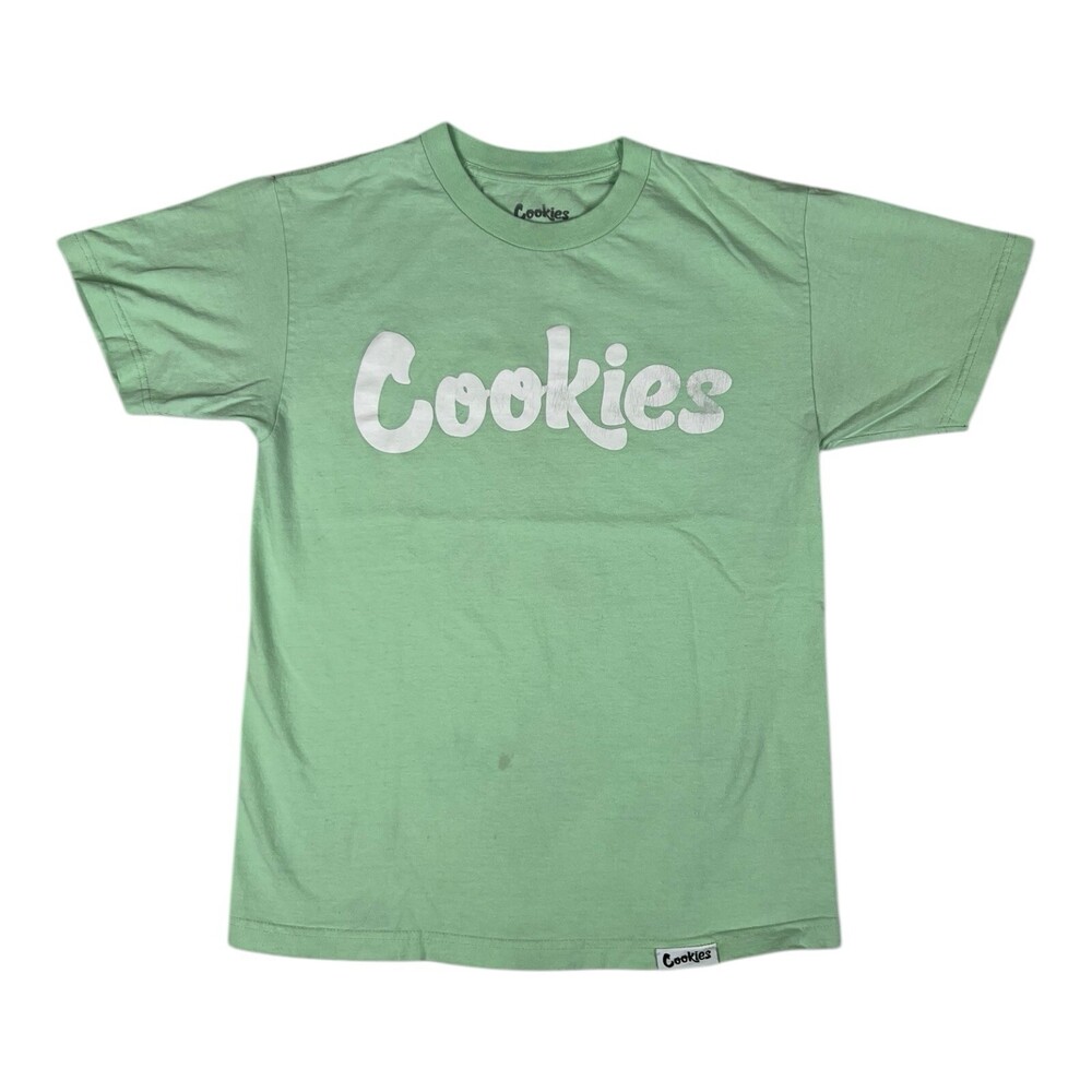 Cookies T-Shirt Size Medium Light Lime Green White Spell Out